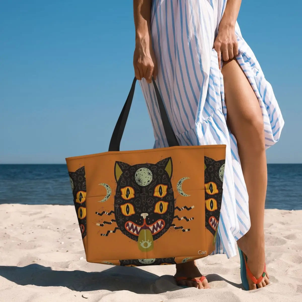 Spooky Cat Beach Travel Bag, Tote Bag Personality Practical Gifts Birthday Gift Multi-Style Pattern