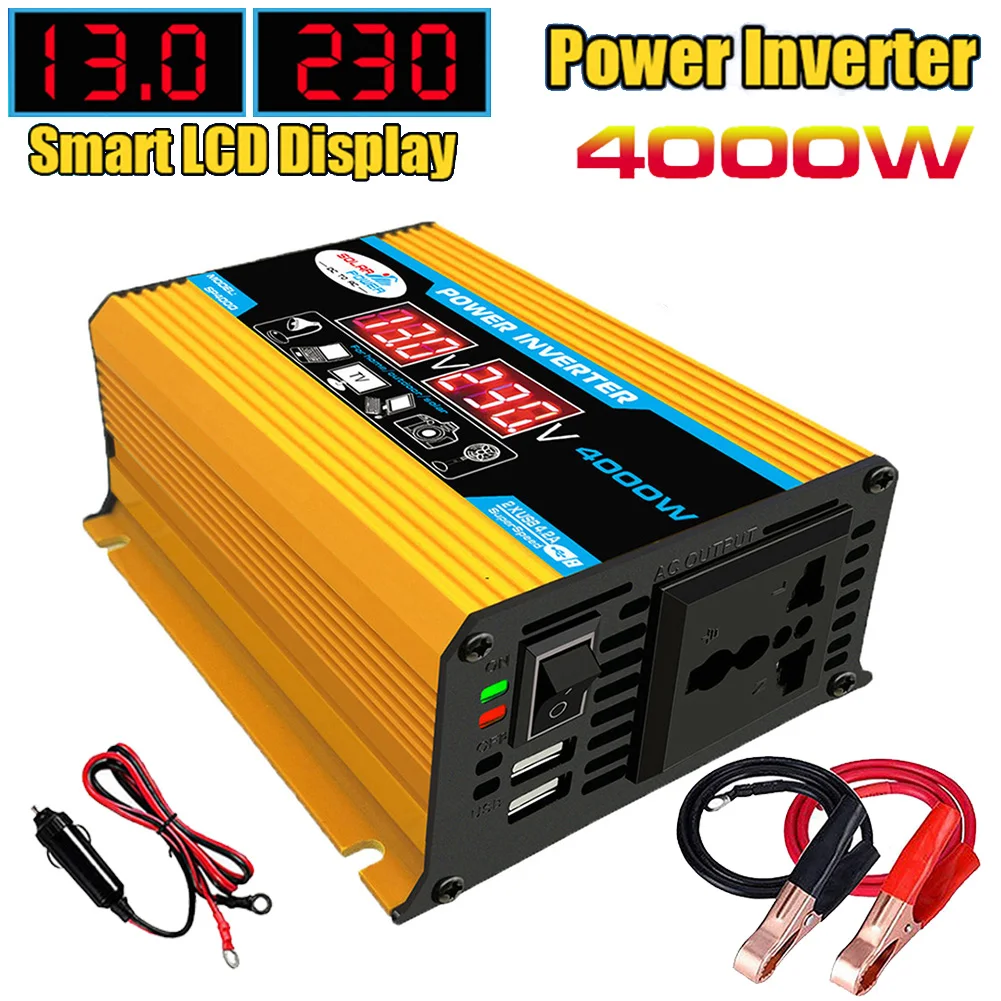 

4000W Pure Sine Wave Car Power Inverter DC 12V to AC 220V 110V Voltage Transformer Dual USB Power Socket Converter for Car Home