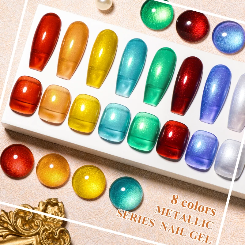 MEET ACROSS 7ml Red Gold Silver Metallic Gel Nail Polish Mirror Nail Art Varnish Glitter Sparkly Semi Permanent Soak Off UV Gel