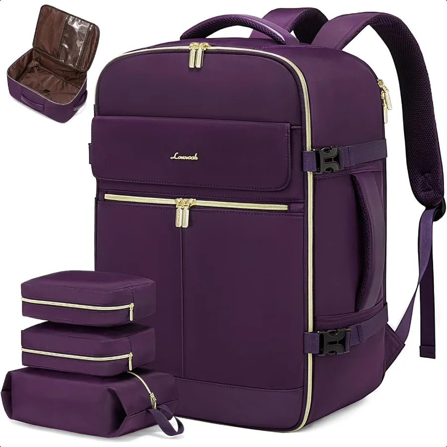 

40L Large Carry On Travel Backpack for Women Flight Appd Waterproof TSA Compliant Fits 17.3'' Laptop Includes 3 Packing Cubes