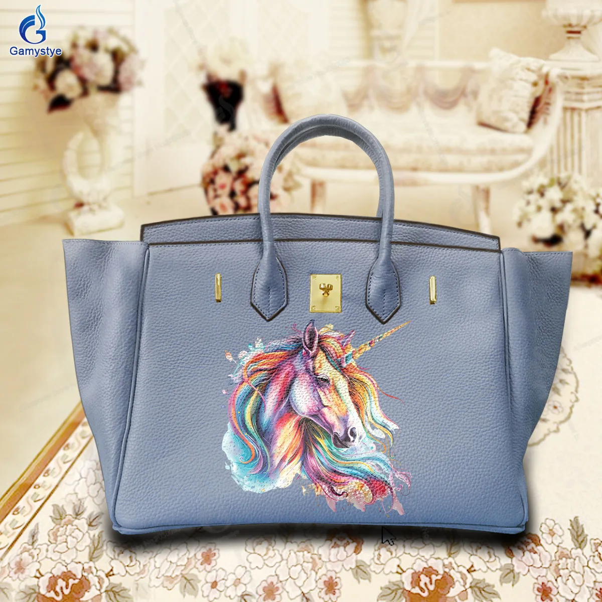 

Printed Customize Art Bags Colorful unicorn avatar painting Genuine Togo Leather High Quality Original Brand Women Bag Shopping