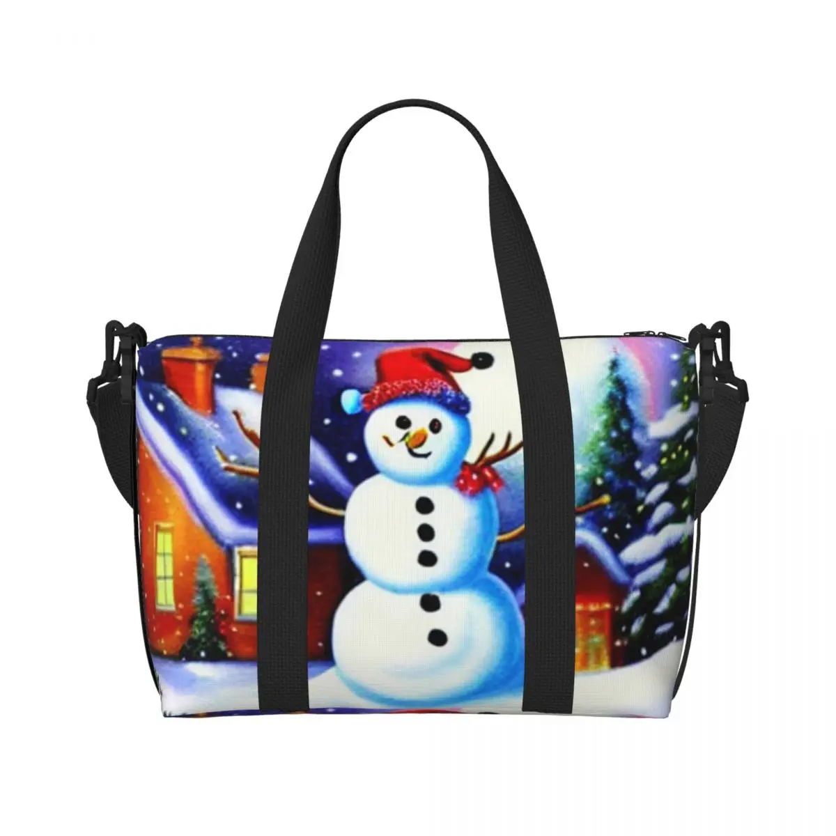 Custom Christmas Snowman Beach Tote Bag Women Extra Large Gym Carry On New Year Gnome Travel Shopping Bags