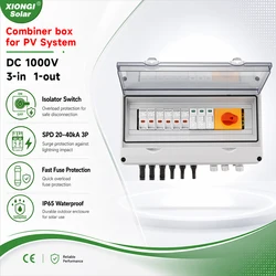 Outdoor Waterproof 3 String 1000V 3 Input 1 Output  Isolating switch IP65-PV Solar Surge Lightning Protection DC Combiner Box
