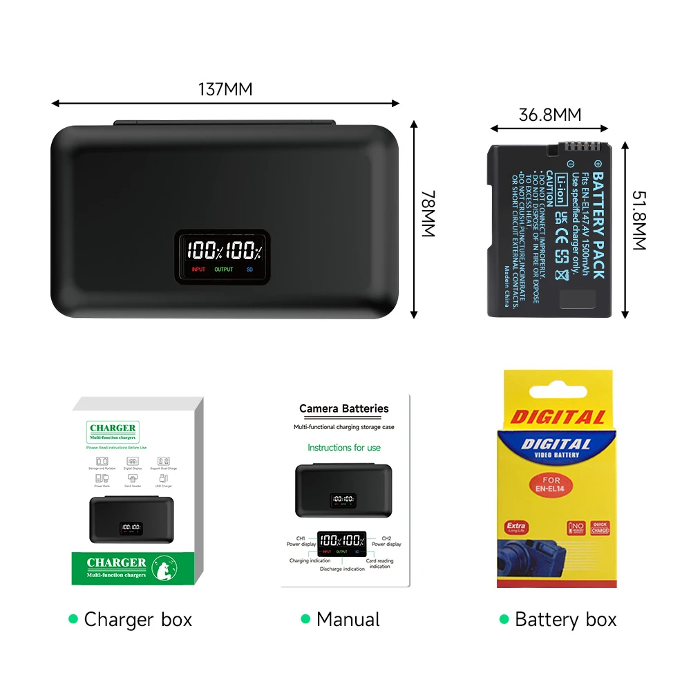 EN-EL14 PALO EN-EL14a ENEL14 EN EL14 EL14a + ładowarka futerał do przechowywania Nikon D3100 D3200 D3300 D5100 D5200 D5300 P700