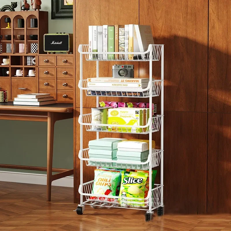 Kitchen Rack Removable Push-pull Fruit and Vegetable Basket Creative Snack Metal Side Cabinet Bedroom Storage Rack Cart