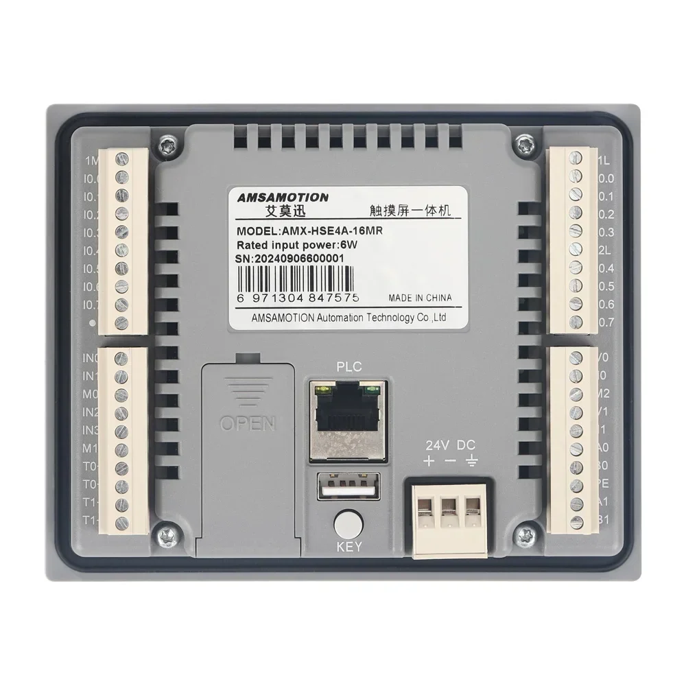 AMSAMOTION 4.3“ Inch Ethernet All-in-1 Ethernet Monitor HMI S7-200 SMART PLC 8DI 8DO 4AI 2AO Controller Touch Screen 2PT100