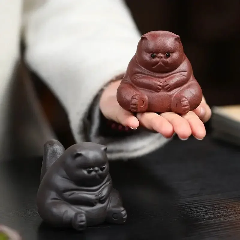 Yixing boutique purple sand tea pet angry cat doll desktop ornaments handmade sculpture crafts home tea set ornaments ornaments