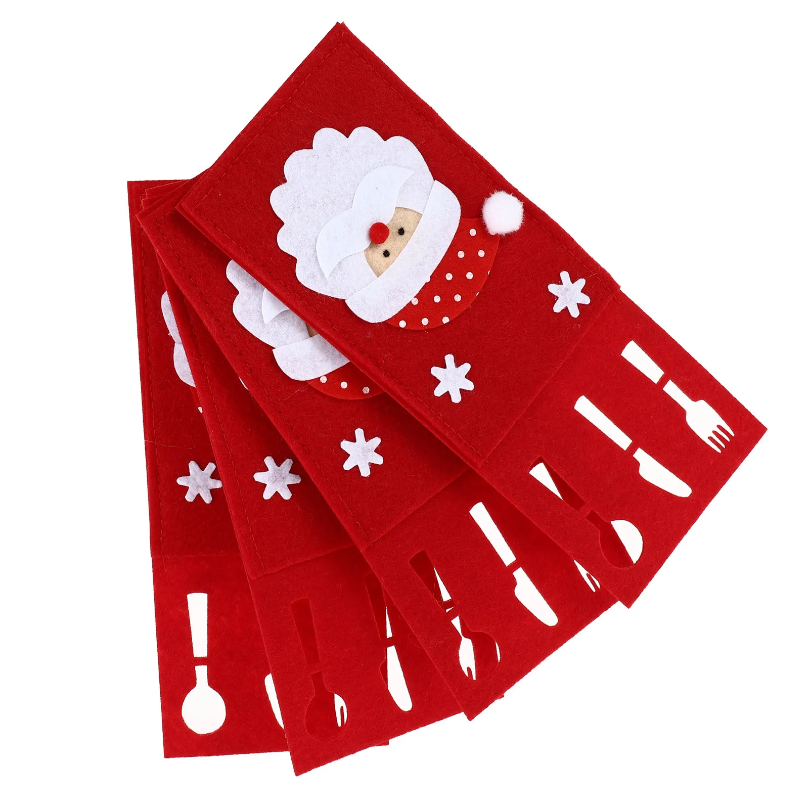 

4Pcs Tableware Bag Set Christmas Themed Cutlery Cover Decorative Festival Storage Pouch for Silverware Fork Cutter Organizer