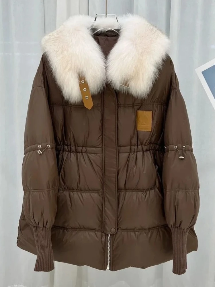 90% الأبيض بطة أسفل سترة فاخرة الفراء الطبيعي طوق عادية 2025 جديد المرأة الشتاء رشاقته سترات موضة معطف منتفخ الإناث