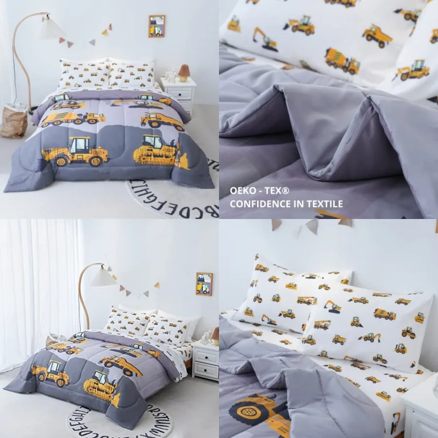 

Size Comforter Set for Boys, 4-Piece Bed in a Bag, 3D Construction Bedding Comforter Sheet Set, Ultra Soft and Fluffy, Cartoon