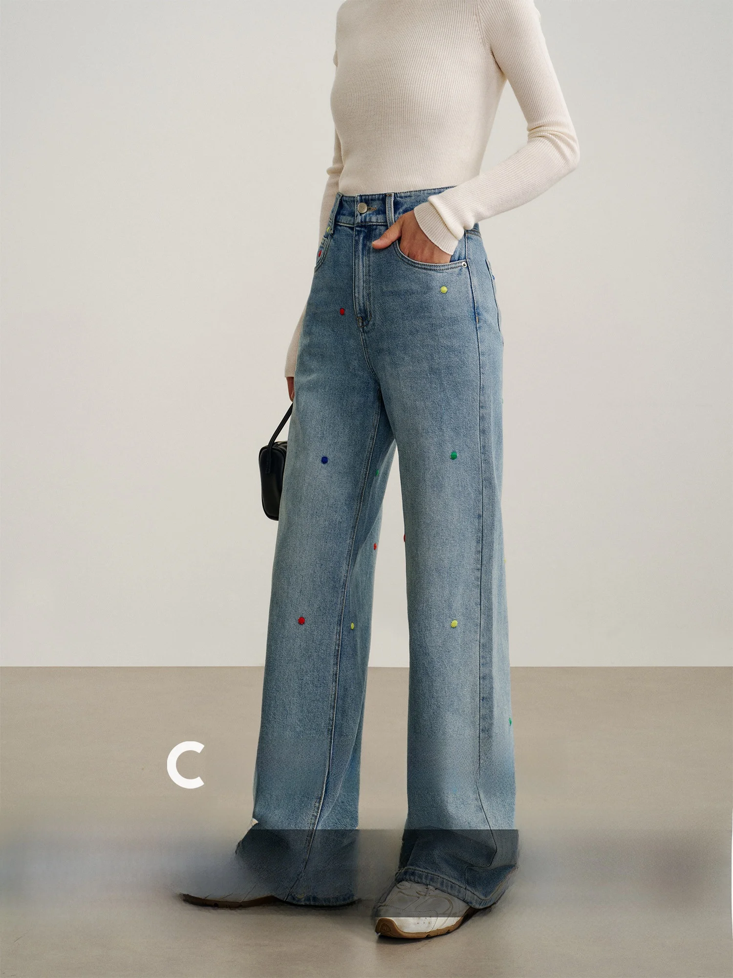 

Модные джинсы CA с вышивкой, широкие, с высокой талией, прямого кроя, для женщин, зимние, повседневные, хлопковые, на пуговицах