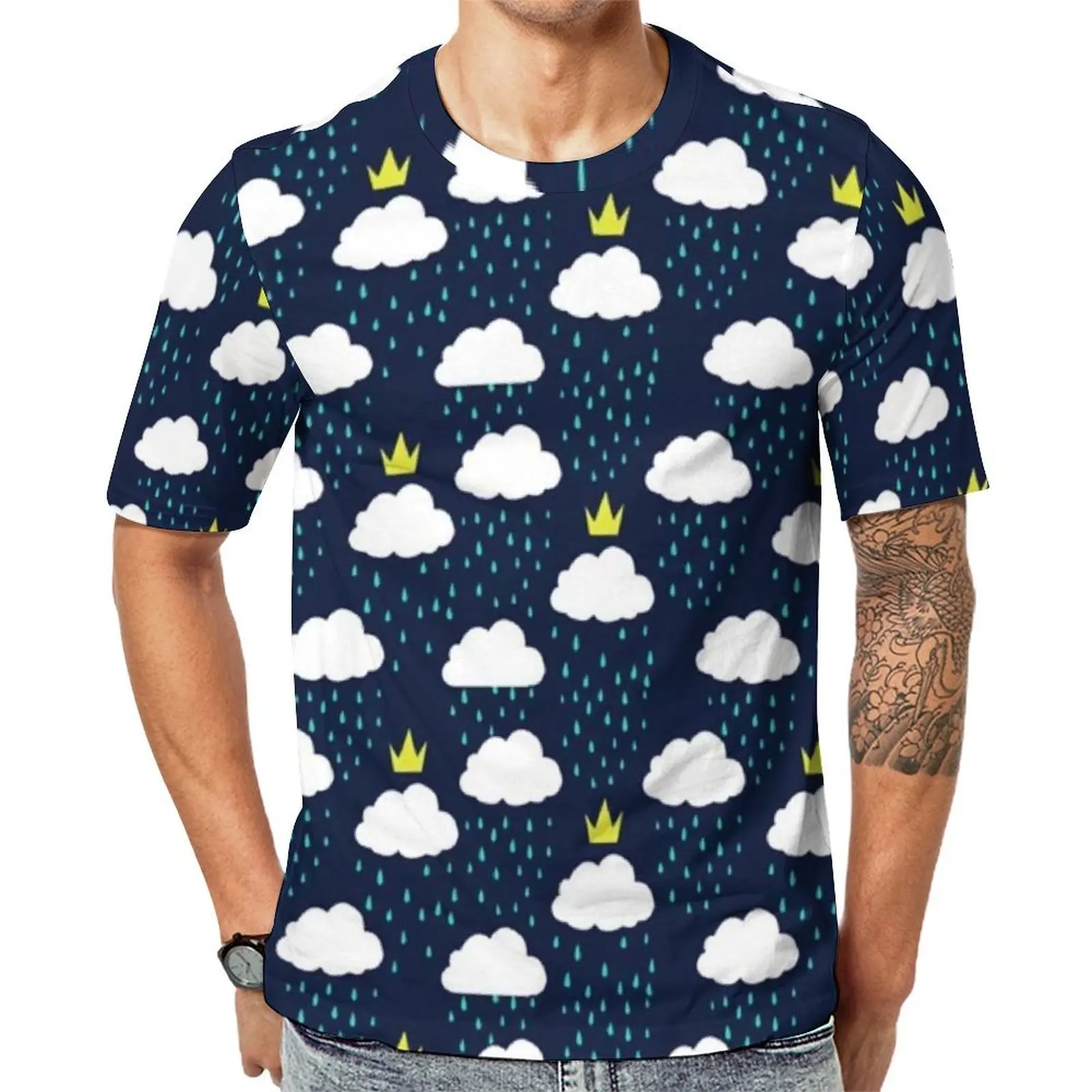 Cartoon Cloud T-Shirt Royal Rain Clouds Fashion T Shirts Mens Casual Tshirt Original Short-Sleeve Custom Tees 4XL 5XL 6XL