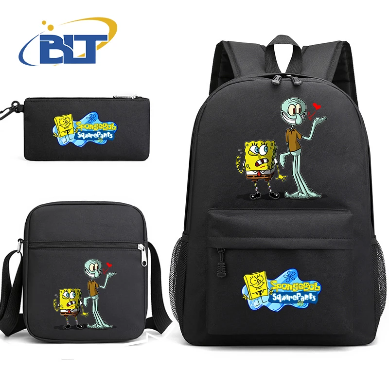 MINISO SpongeBob SquarePants printed student school bag set children's pencil bag backpack shoulder bag three-piece set