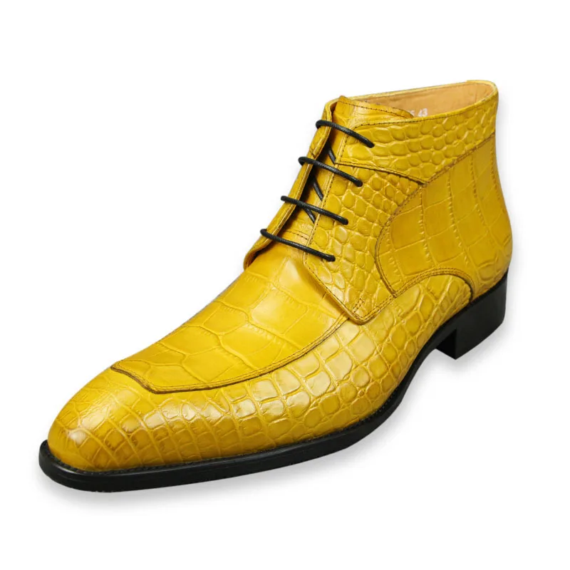 Bottes en cuir à lacets pour hommes, chaussures décontractées formelles, bottes de rinçage de style Oxford, jaune, noir, élégant, créateur de mode,