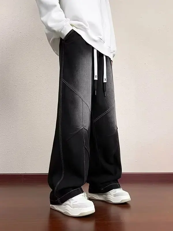 

American High Street Retro Men's Jeans Straight Loose Wide Leg Pants Autumn Winter Trendy Casual Long Trousers