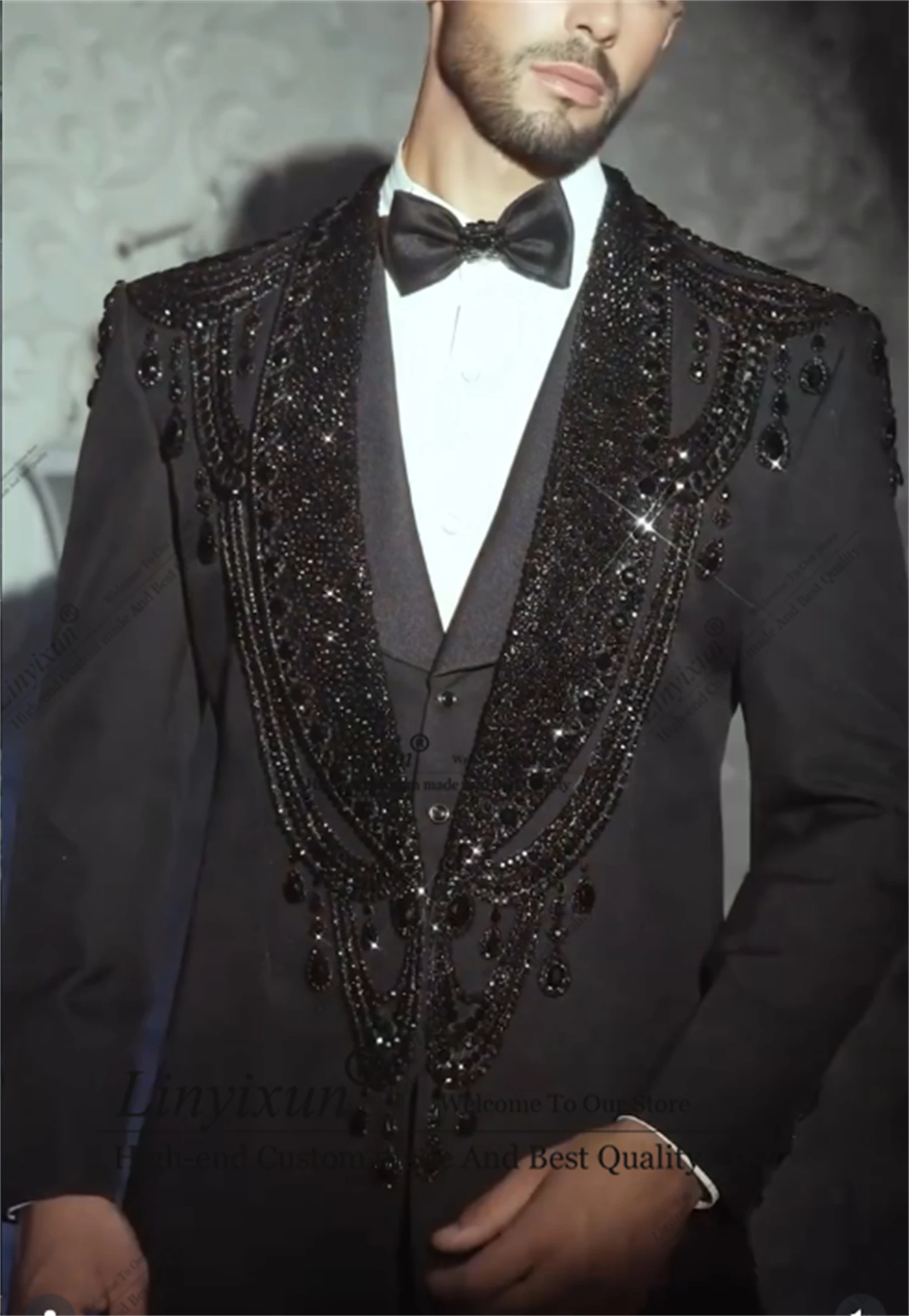 

Элегантные мужские костюмы со стразами, индивидуальные остроконечные лацканы, Ropa Hombre, комплекты из 3 предметов, смокинги для жениха, свадебный мужской пиджак для выпускного вечера