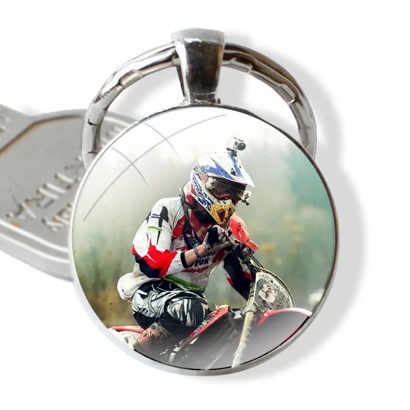 Keychain Handmade Glass Cabochon Key Ring Holder Pendant Key Chains Motocross dirt bikes