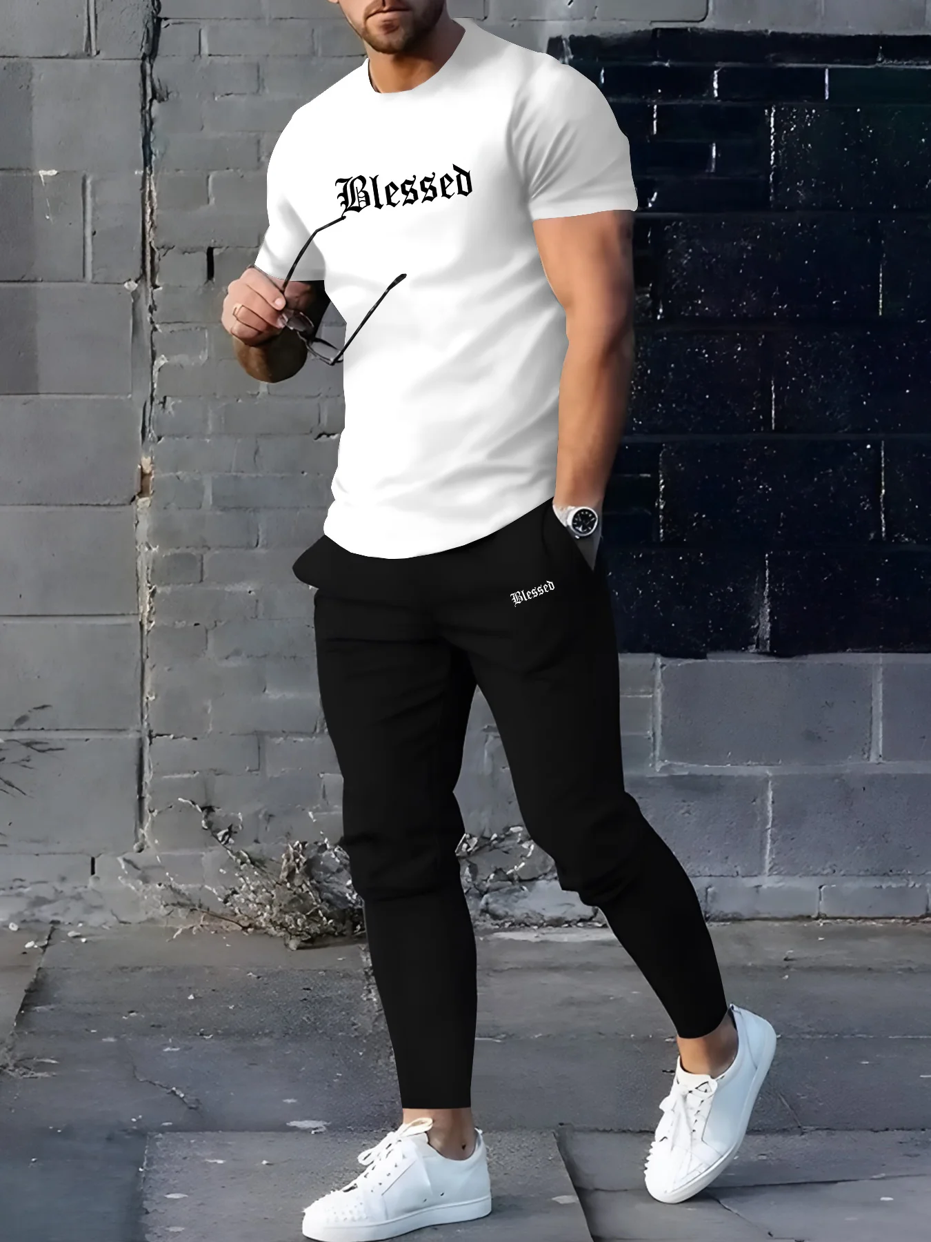 

Men's sweat-absorbing casual sports suit short-sleeved top with long pants set and t-shirt men's fitness wearEnvironmentally