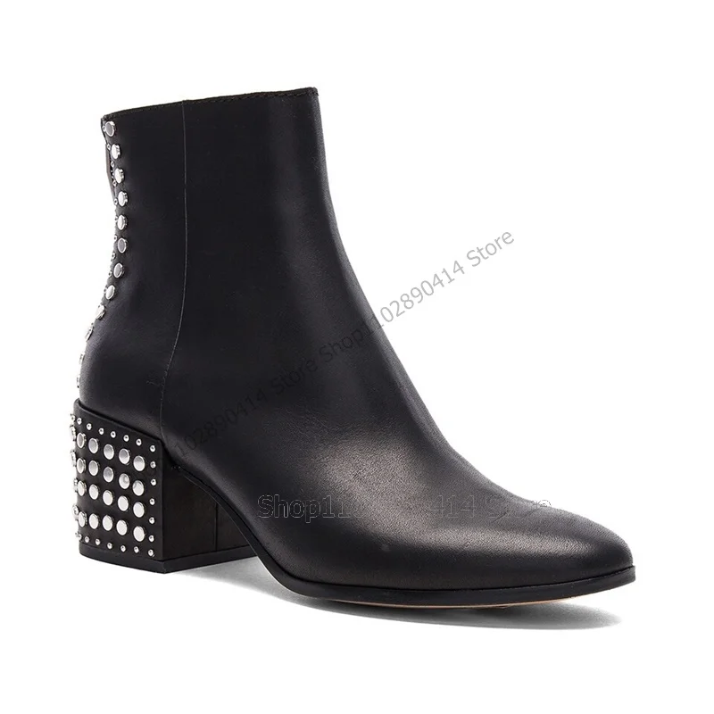 

Silver Rivets Decor Black High Top Ankle Boots Fashion Back Zipper Men Boots Luxury Handmade Party Feast Office Men Dress Shoes