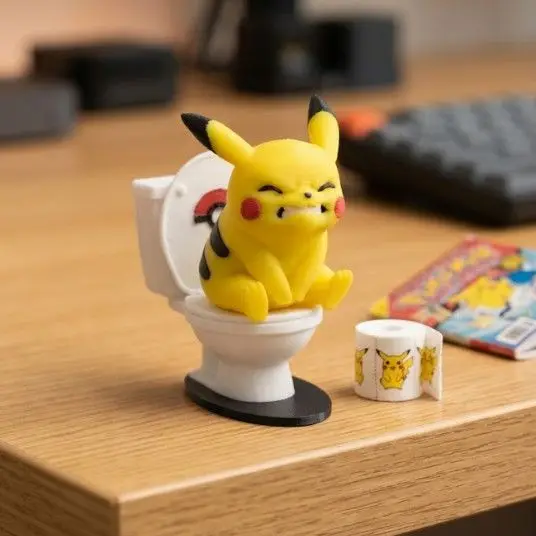 Figurine Pokémon Miniature Assise sur les Toilettes, Ornement de Bureau Anti-Stress, Décoration de Table Amusante et Tendance, Jouet Décoratif