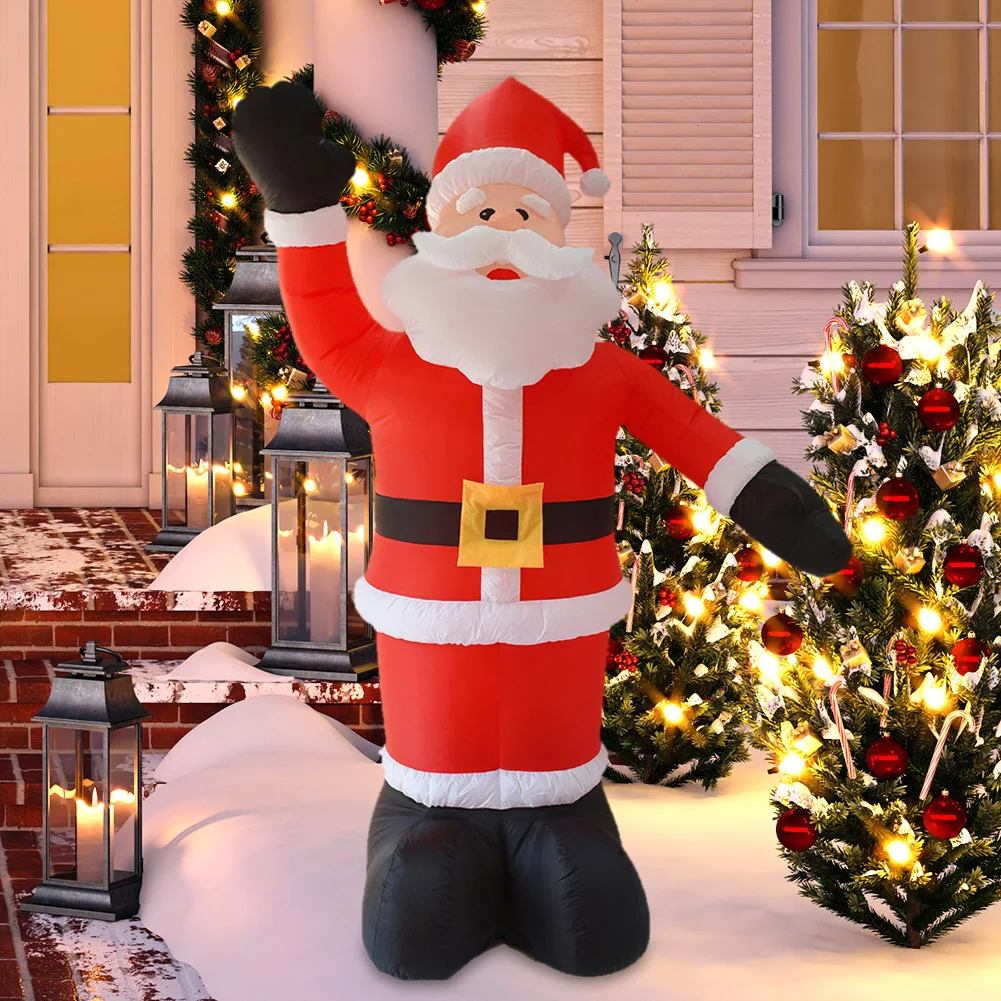 Santa Claus Waving Hand 2.4m Inflate Model Christmas Decoration Glowing Doll Cartoon Giant LED Lamp Party Gifts Outdoor Lawn