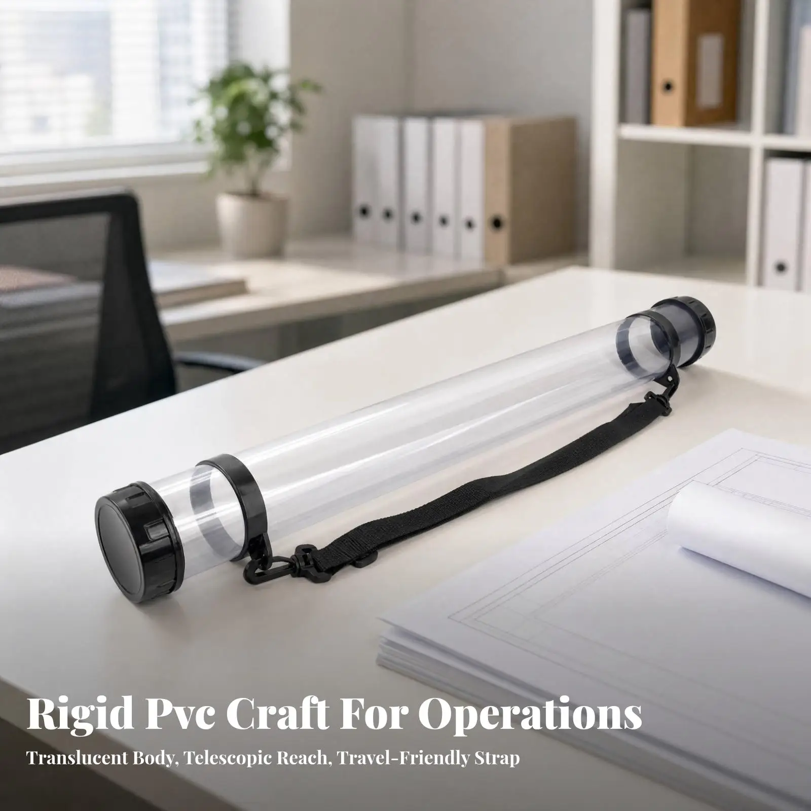 Clear PVC Portable Storage Tube with Adjustable Shoulder Strap for Posters Artwork Drawings and Wallpaper Protection