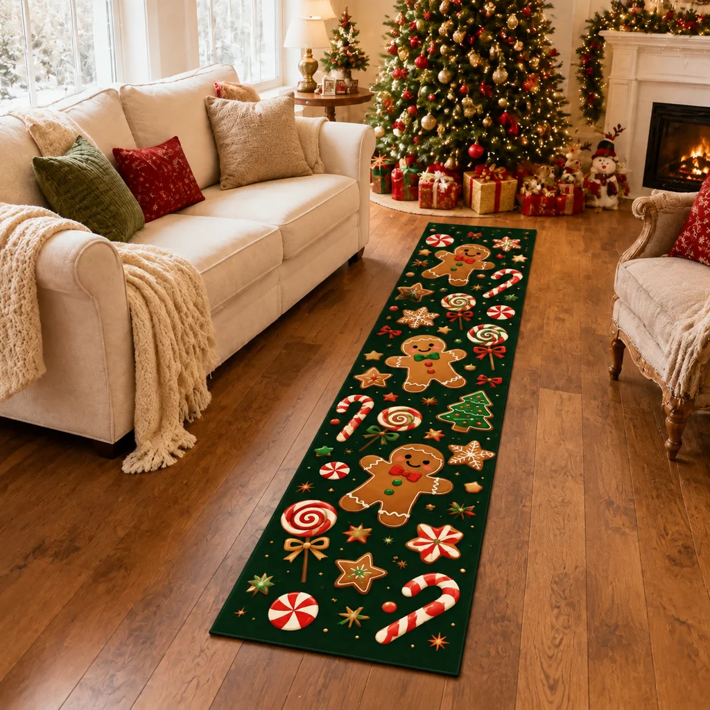 Christmas Series Corridor Running Track Carpet Staircase Landing Hallway Entrance Passage Kitchen Flannel Rug Festive Decoration