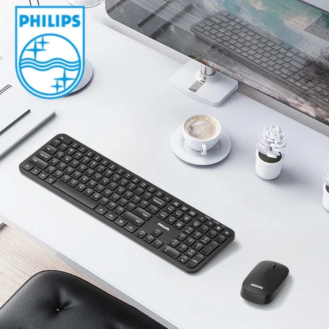 

Новый комплект эргономичной клавиатуры-мыши Philips, совместимый с портативной офисной клавиатурой и мышью для ПК и Mac, длительный срок службы батареи