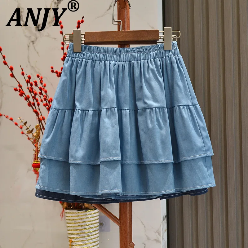 

ANJY Summer New Women Tide Chic Y2K Ins Trendy High Street Винтаж Утягивающая эластичная талия Многослойная плиссированная короткая юбка трапециевидной формы A8031