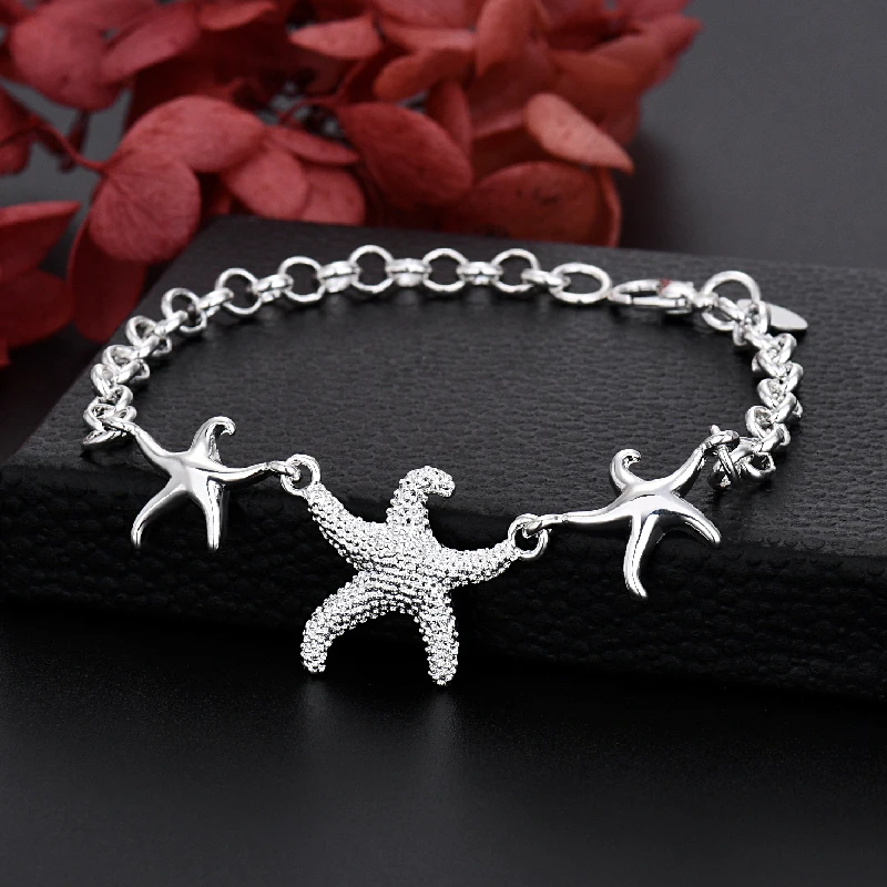 High-quality 925 Sterling Silver Creative Starfish Bracelets for Women Fashion Party Wedding Engagement Jewelry Couple Gifts