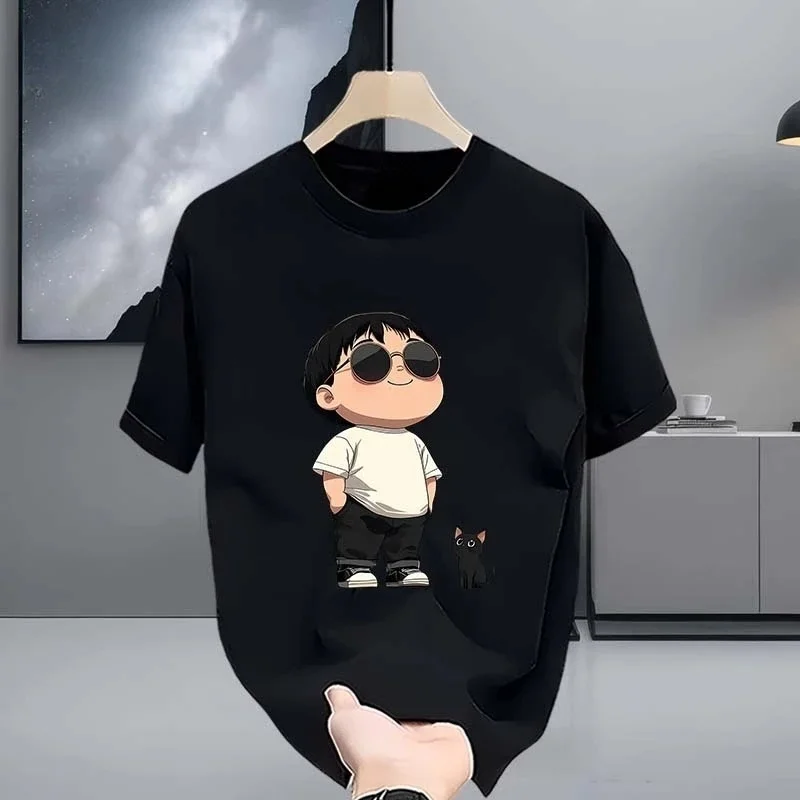 هونج كونج أزياء العلامة التجارية شخصية فضفاضة الرجال والنساء الياقة المستديرة القطن الخالص قصيرة الأكمام الاتجاه الرجعية الملابس المطبوعة #1