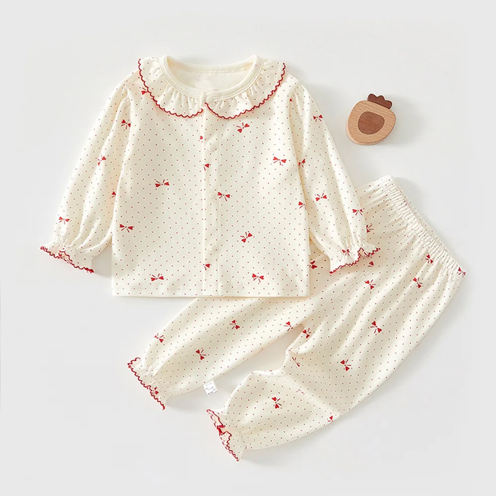 

Thanksgiving Baby Girl Outfits Sets 100% Combed Cotton Dot Print Ruffles Tops Pants 2 Pieces Fall Winter Infant Clothing