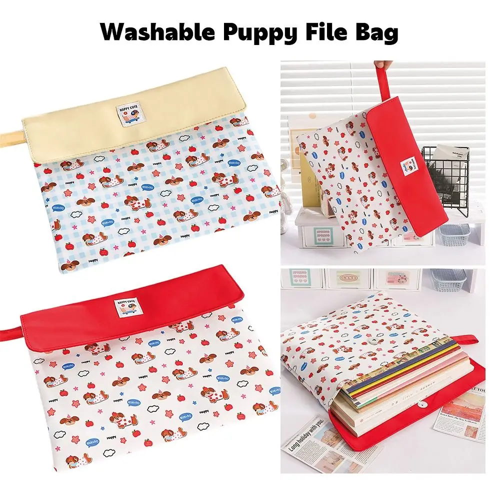 Puppy Pattern File Bag Handheld Double Layers Document Organizer Snap Button Large Capacity Storage Bag School Office