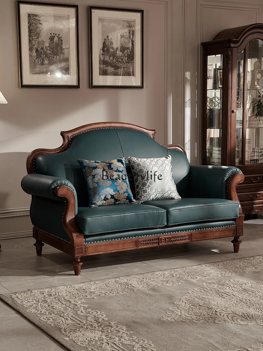 01American leather sofa black walnut log living room combination sofa U-shaped sofa