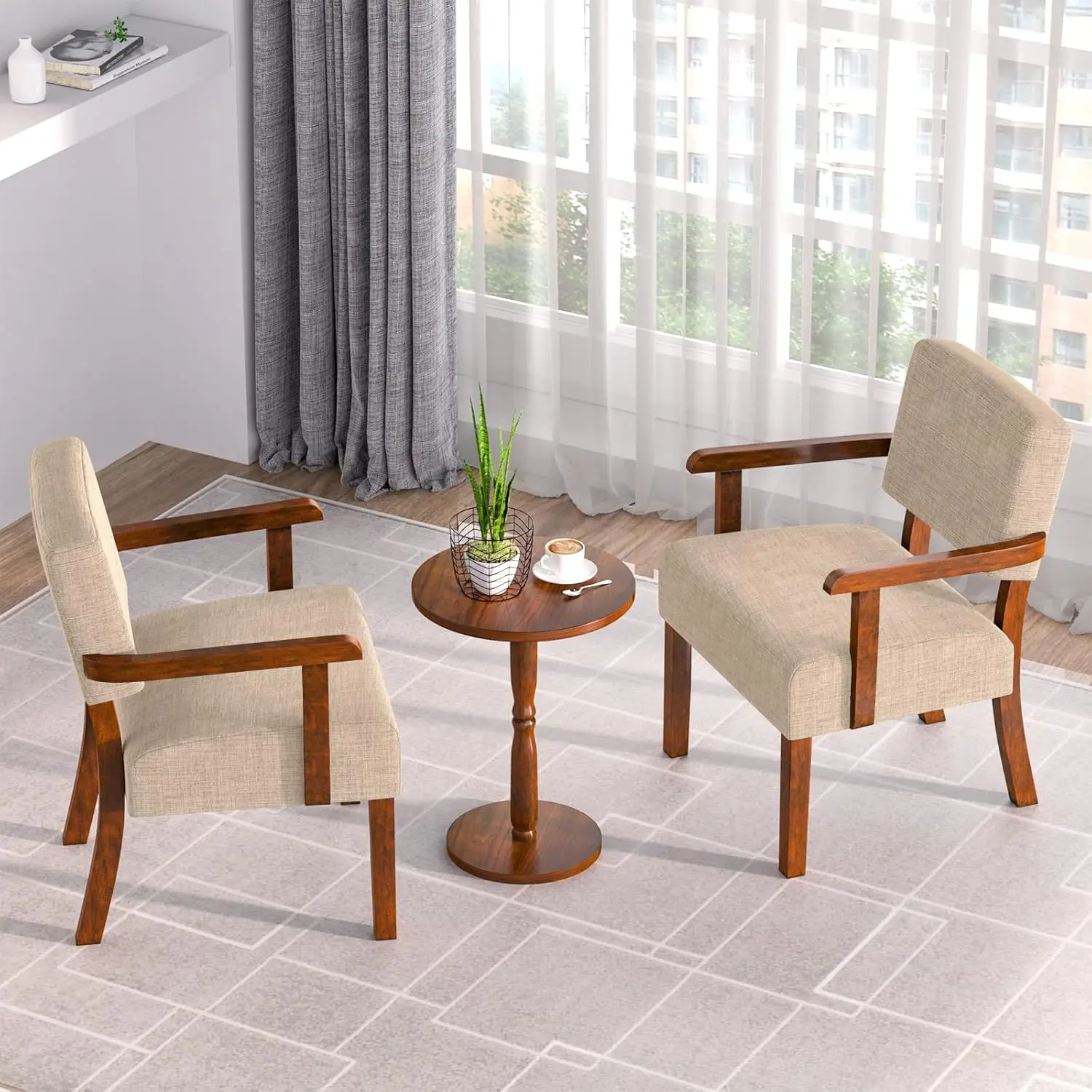 Sillas de salón con asiento y reposabrazos suaves para sala de estar, dormitorio, lectura, espera (Beige) (AC01)