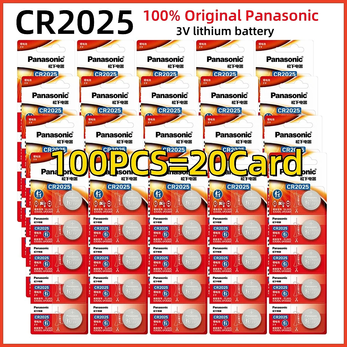 

Original Panasonic 100PCS CR2025 3V Lithium Battery ECR2025 For Car Remote Control Watch Motherboard Button Coin Cells