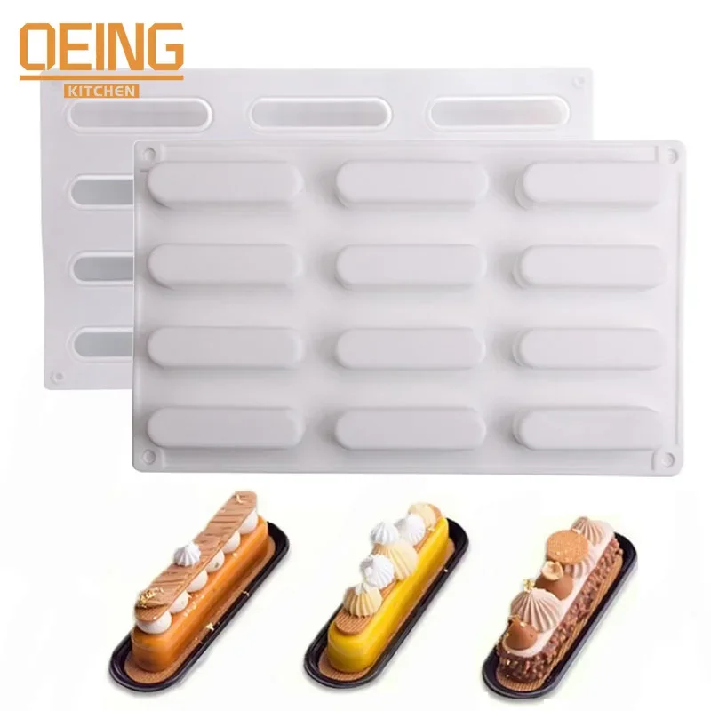 

12 Cavity Silicone Cake Mold Long Strip Silione Molds Mousse Cake Silicone Baking Molds French Dessert Chocolate Bakeware