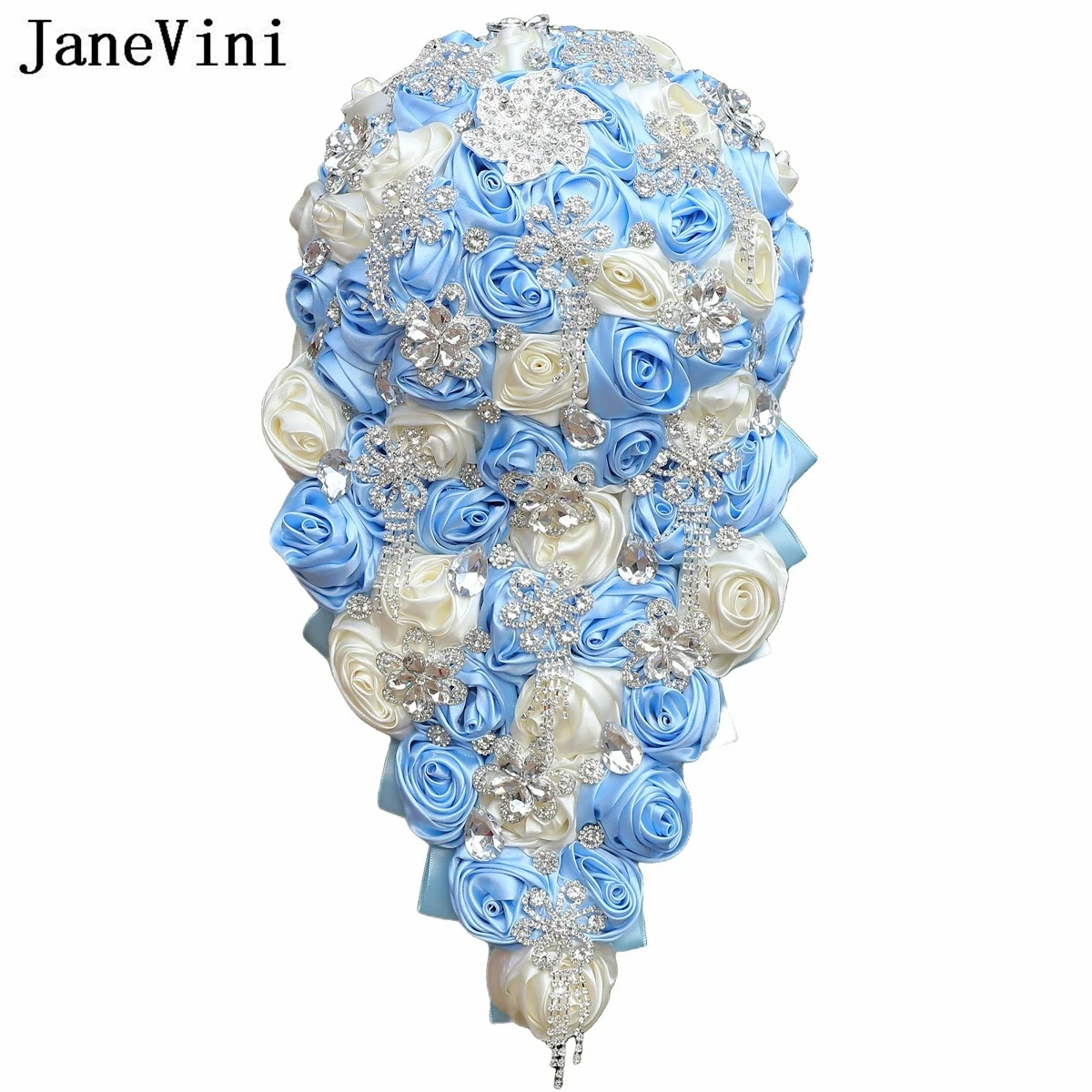 

JaneVini Bling Bling Gemstone Rhinestone Wedding Bouquet Waterfall Bride Flower Silver Jewelry Cascading Bridal Bouquets Ramos