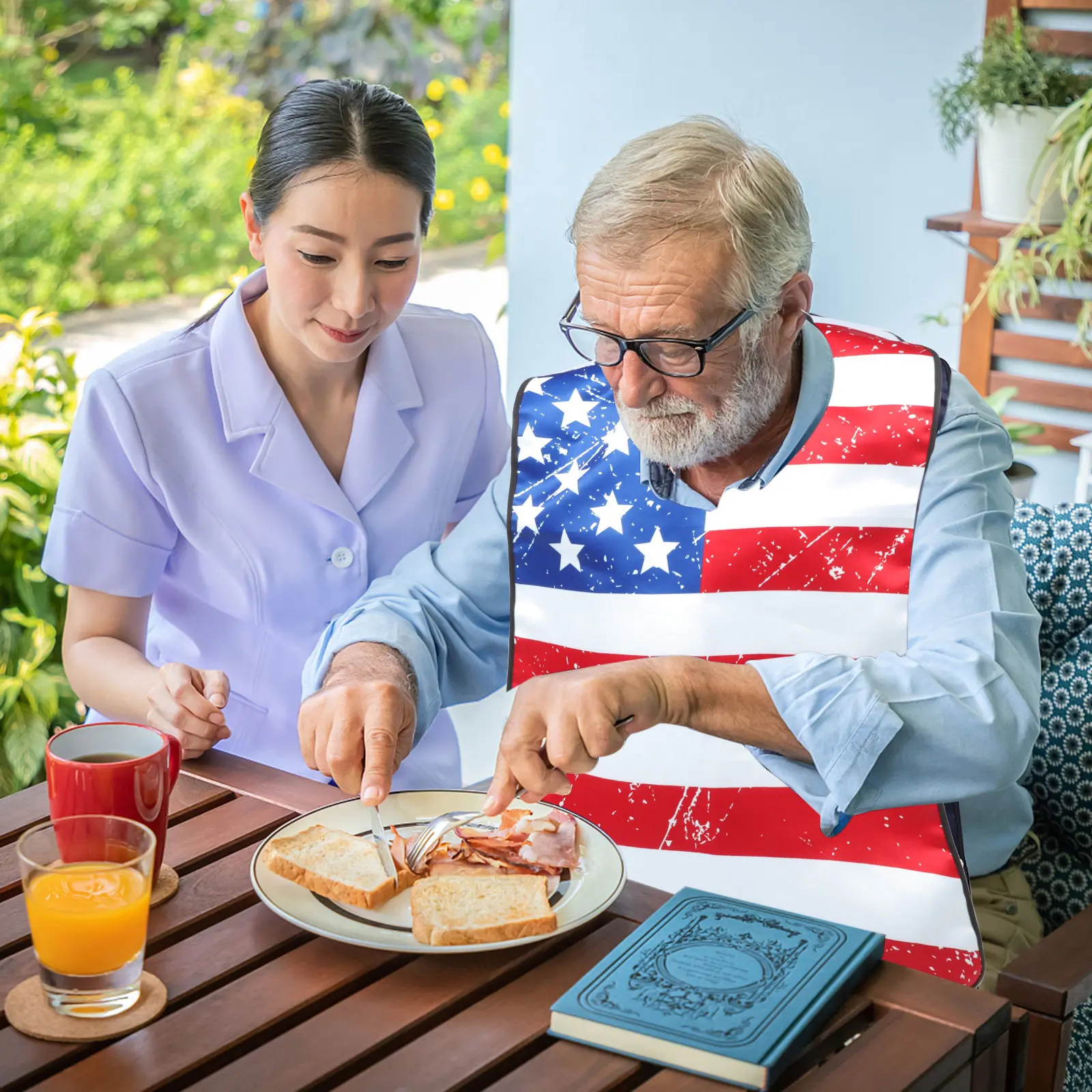 Waterproof Adult Bib Reusable Folding Dinner Bib for Elderly and Adults Comfortable Soft Polyester Stain Protection Eating