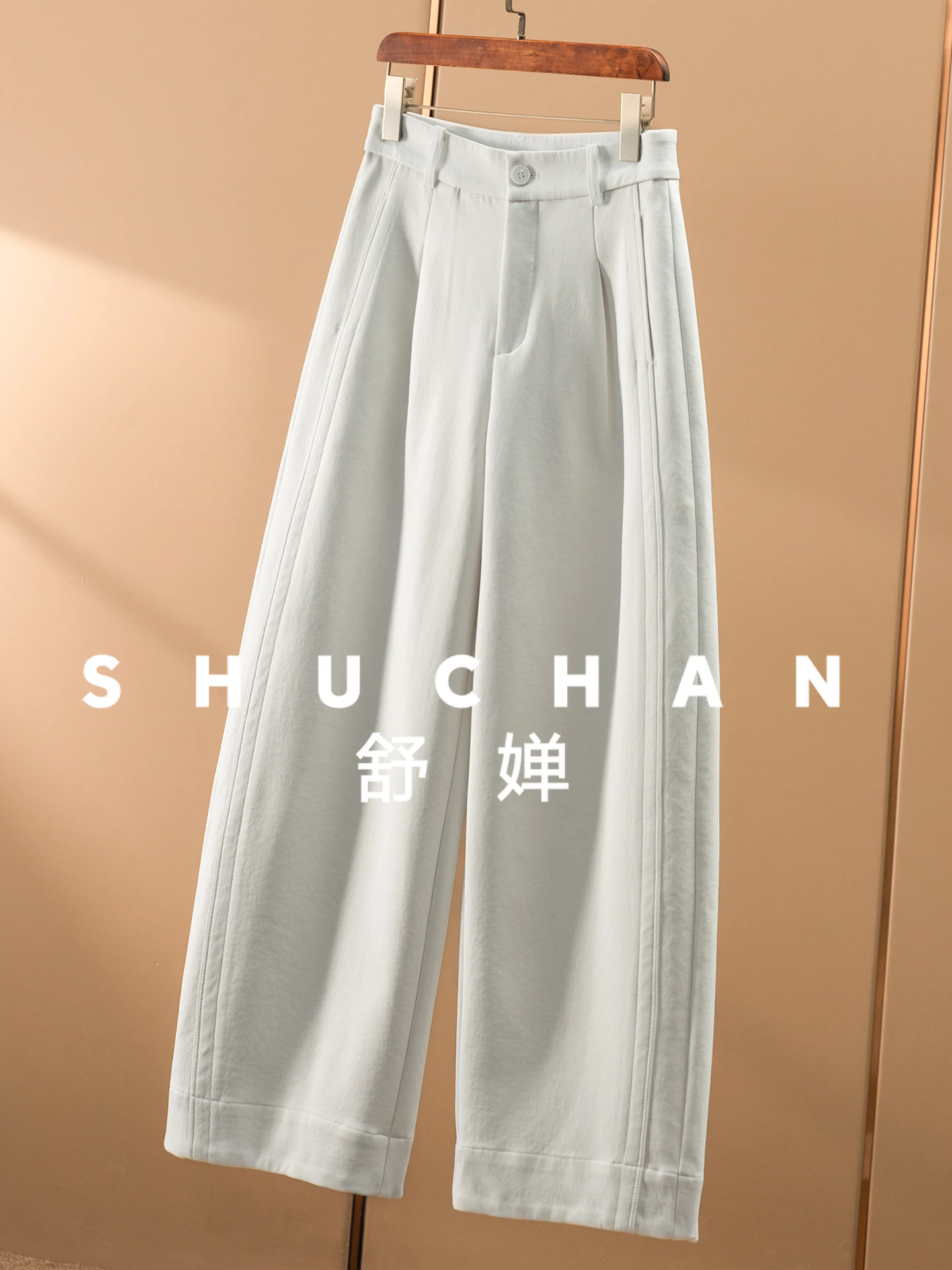 عالية الجودة مطوي عالية الخصر واسعة الساق الموز السراويل النساء 86E1 بنطال ذو قصة أرجل واسعة النساء Pantalones Mujer