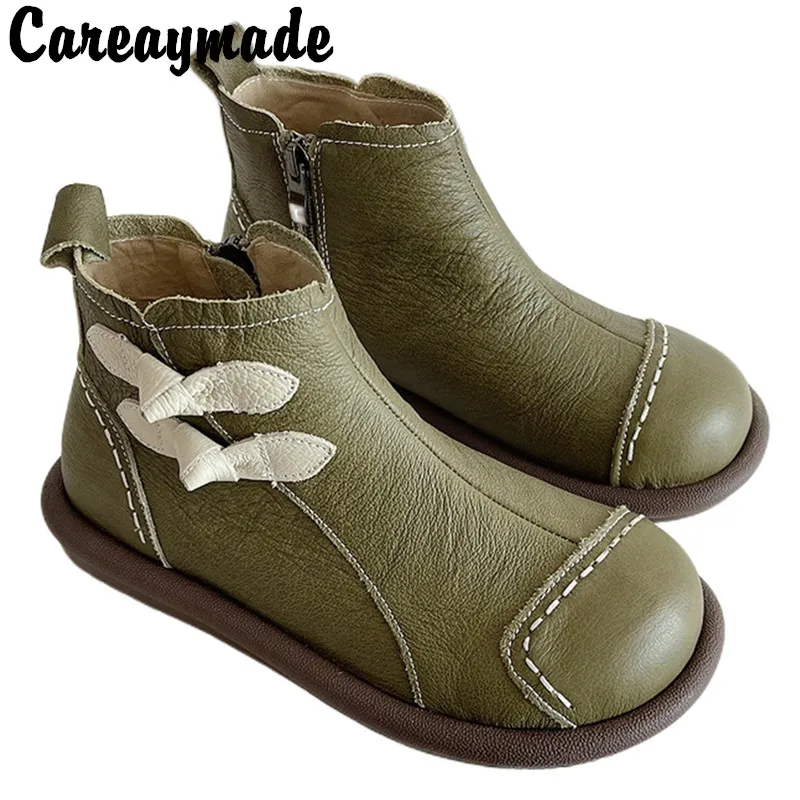 Careaymade-Genuine leather soft soled comfortable women\'s short boots Handmade original Casual boots Retro art women\'s shoes