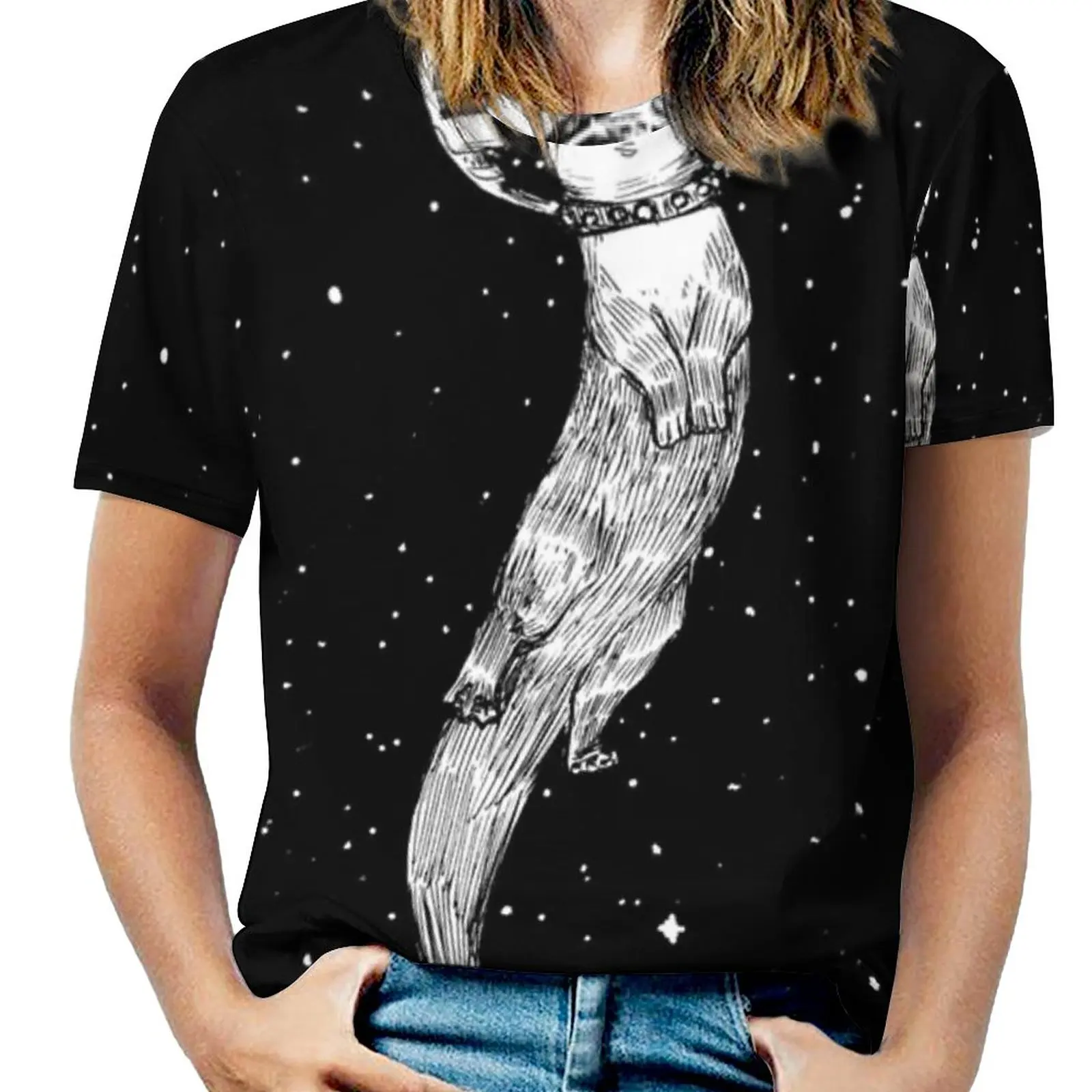 Drifting In Otter Space ( Best For Color ) 2333 Women Print T Shirt Casual Off Shoulder Loose Pullover Tops Fashion Clothes