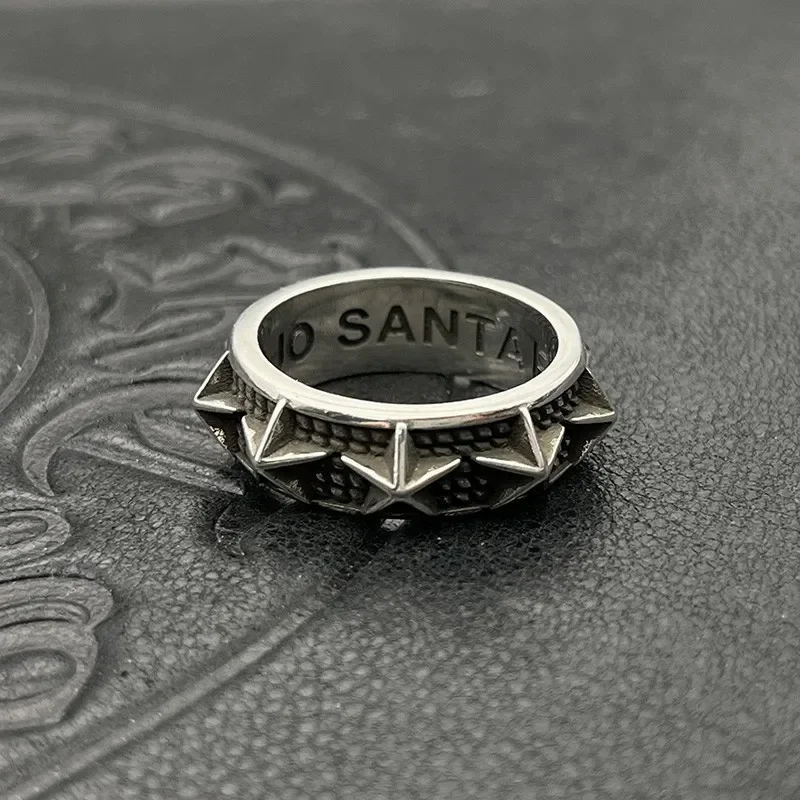 S925 sterling silver retro rivet star ring men's medieval five-pointed star domineering index finger niche high sense