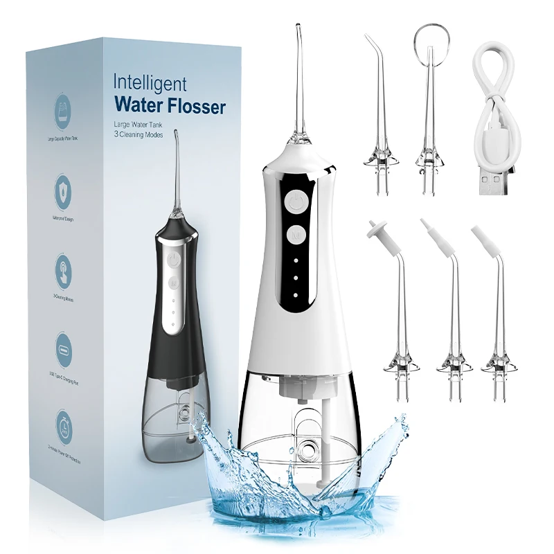 Dental Oral Irrigator Household Water Flosser Oral Cleaning Machine 5 Nozzles 3 Modes USB Rechargeable 300ml Water Tank