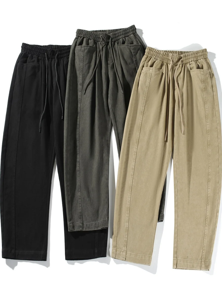 

Мужские повседневные брюки с хлопковой талией в стиле ретро в американском стиле, прямые брюки с эластичной резинкой на талии, осень-зима, моя