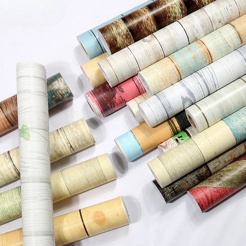 

Home Decor Self Pasted Wood Grain Striped Pvc Wallpaper European Style Minimalist Living Room Decoration Wallpaper