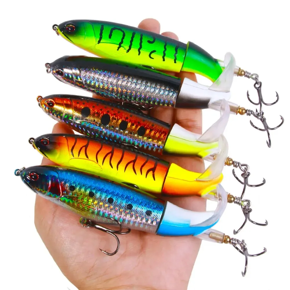 

2PCS 10cm/13g Topwater Fishing Lure - Whopper Popper Artificial Bait Hard Plopper with Soft Rotating Tail Fishing Tackle
