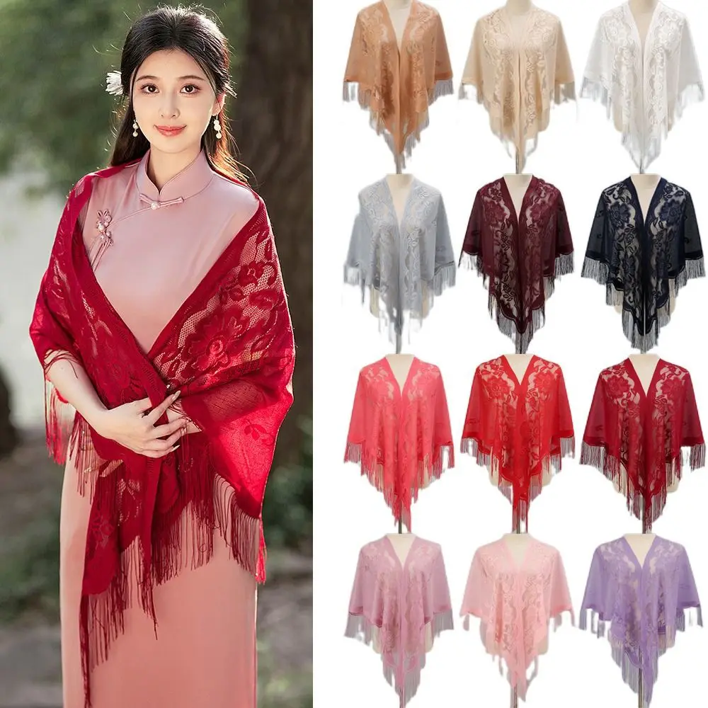 Umhang mit Quaste Frauen Schal hohl mehrfarbig Abend Prom Cape Mode Schal Frauen