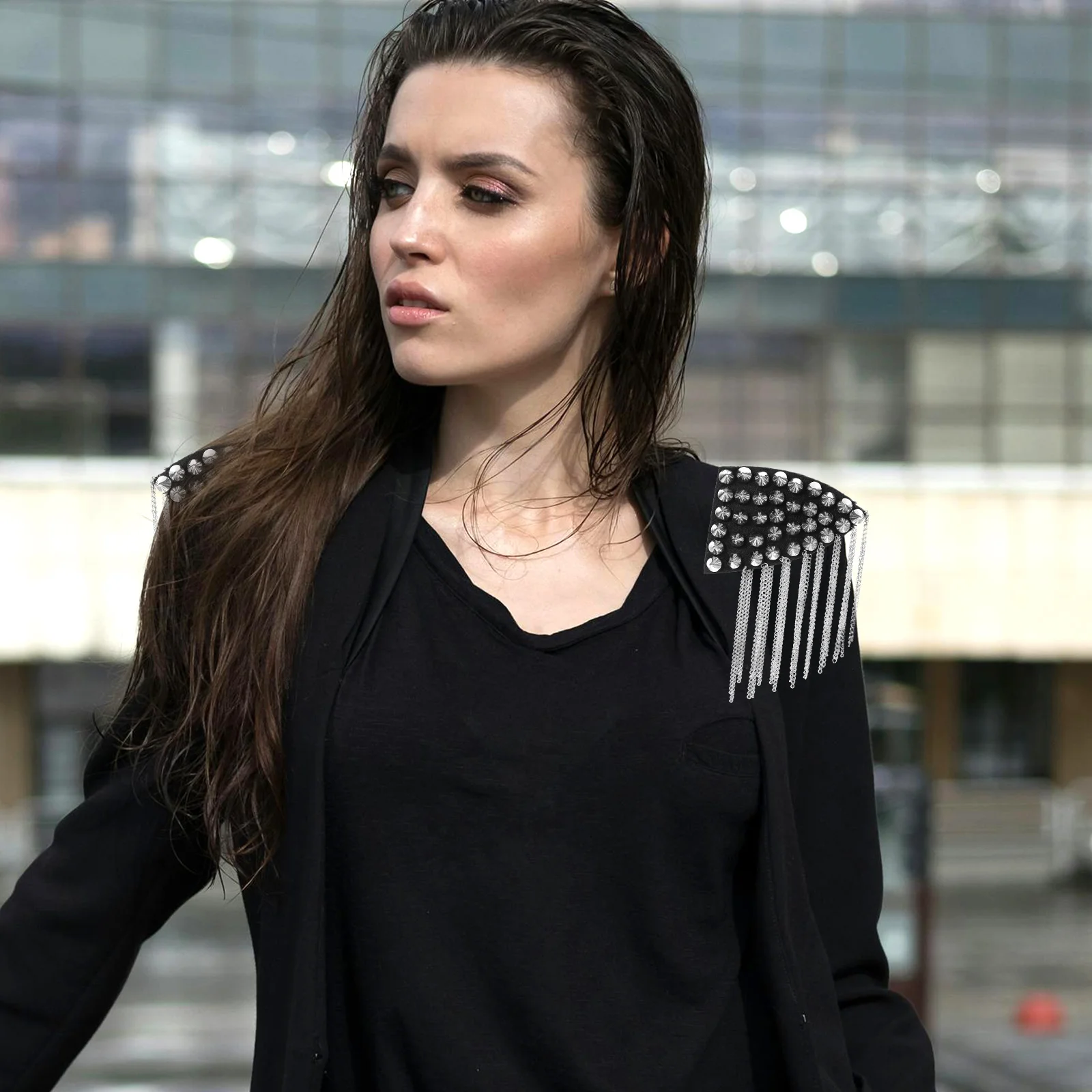 

2pcs Rivet Shoulder Epaulets Tassel Chain Decor For Costume Wedding Party Stage Diy Clothing Accessories Handicraft Sewing