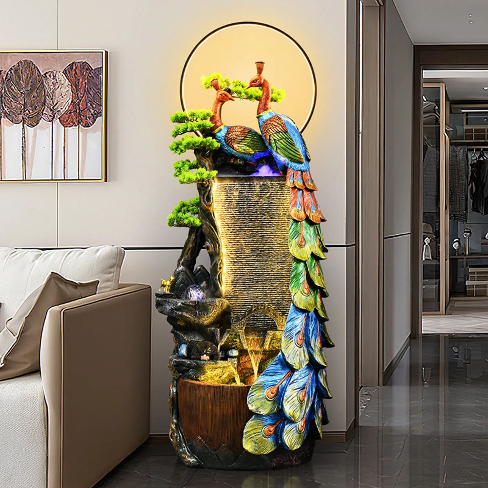 CHENYISHI Wholesale Elegant Peacock Water Fountain with LED Lights for Indoor and Outdoor Home Garden Hotel Decoration